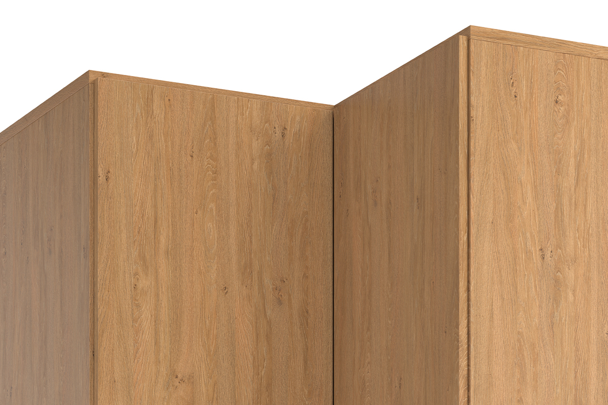 Eckschrank mit Garderobe und Regalen aus Holz und schwarzem Metall ORKIS