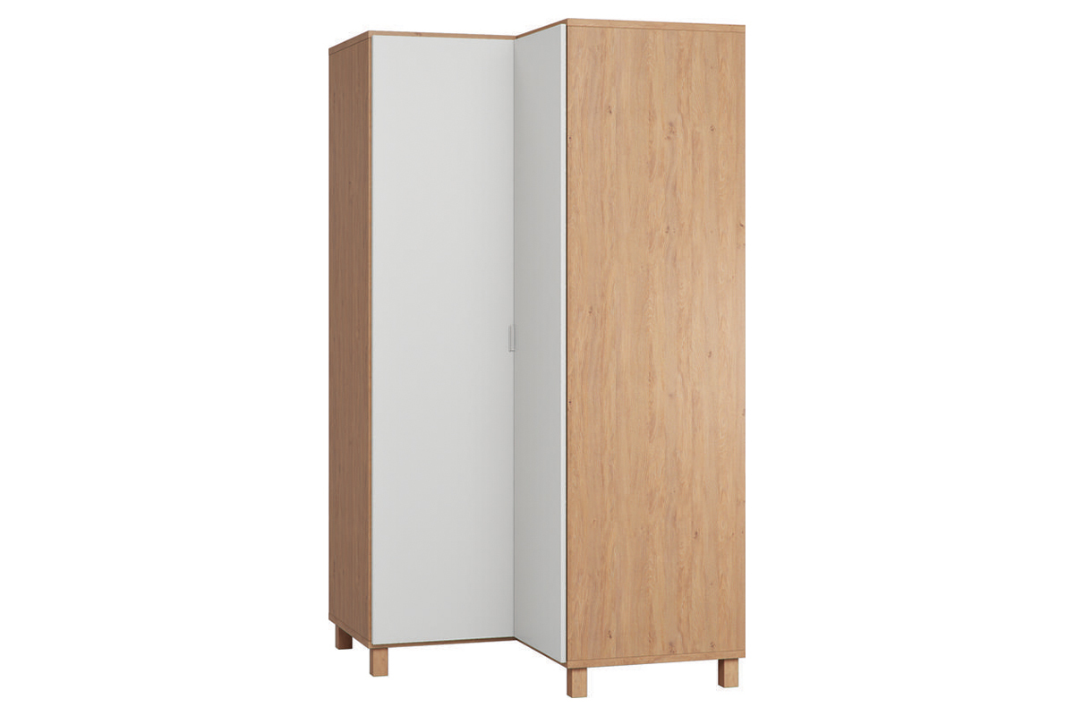 Eckschrank mit Garderobe und Regalen Wei und Holz ORKIS