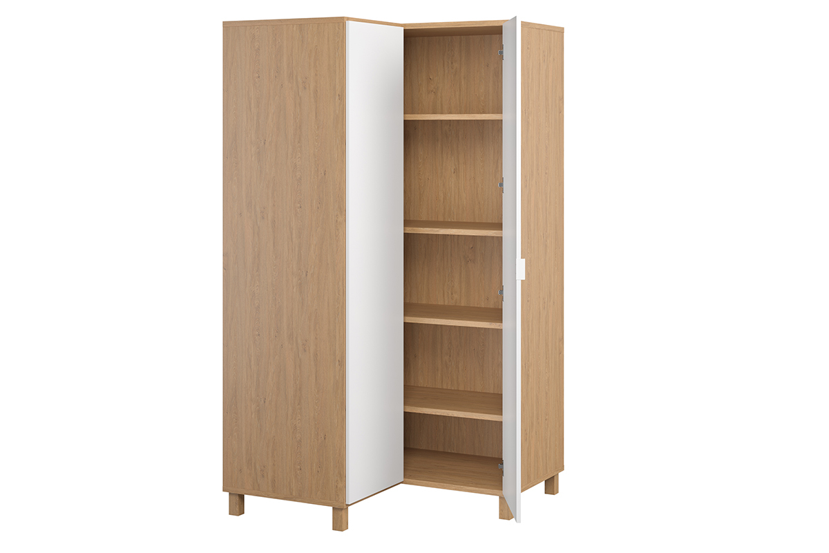 Eckschrank mit Garderobe und Regalen Wei und Holz ORKIS