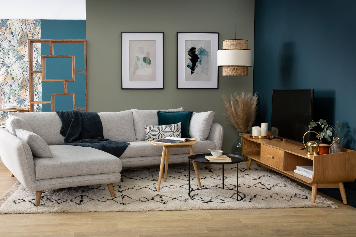 Ecksofa 5-Sitzer skandinavisch pfauenblau CREEP