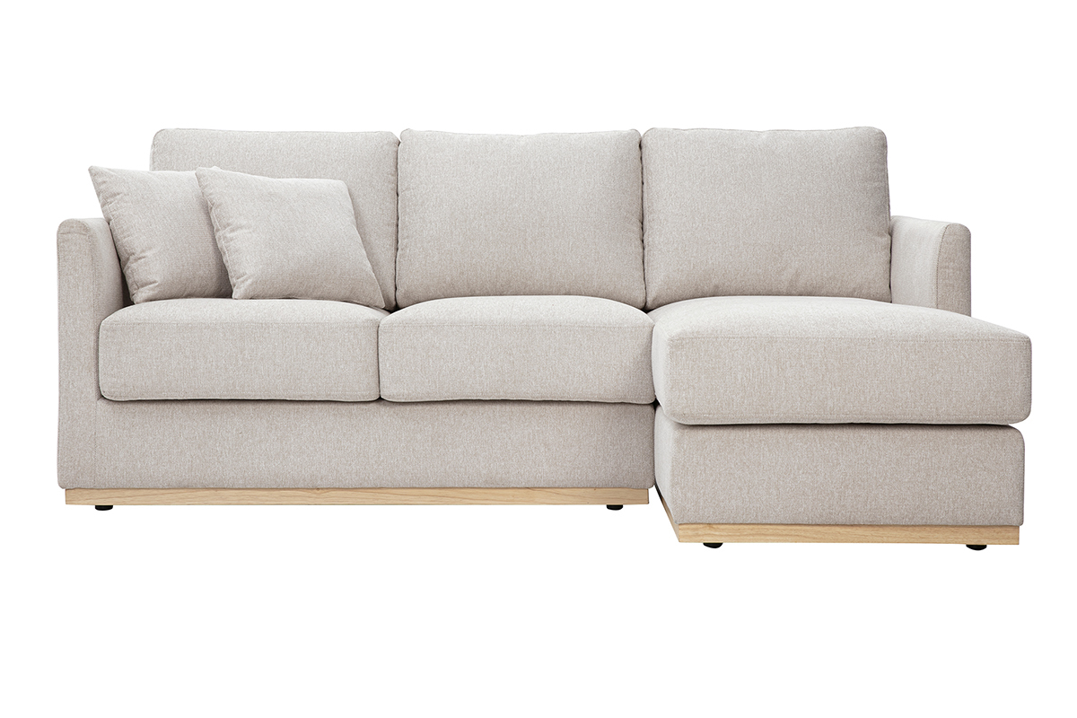 Ecksofa aus beigem Textur-Veloursstoff rechts 3-Sitzer MOSS