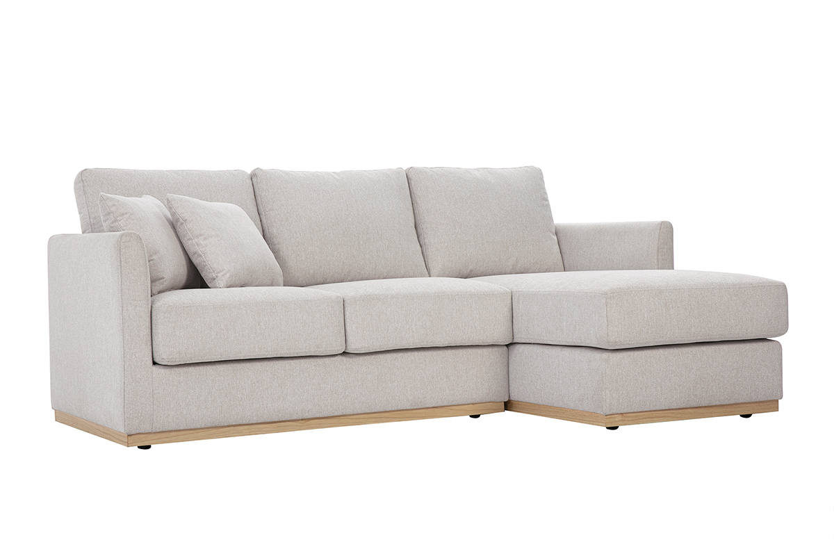 Ecksofa aus beigem Textur-Veloursstoff rechts 3-Sitzer MOSS