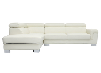 Ecksofa Leder mit Stauraum verstellbares Kopfstück Weiß FRANKLIN - Büffelleder -