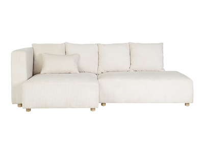 Ecksofa links 3-Sitzer aus beigem Cord-Flachgewebe und hellem Holz HARLEM