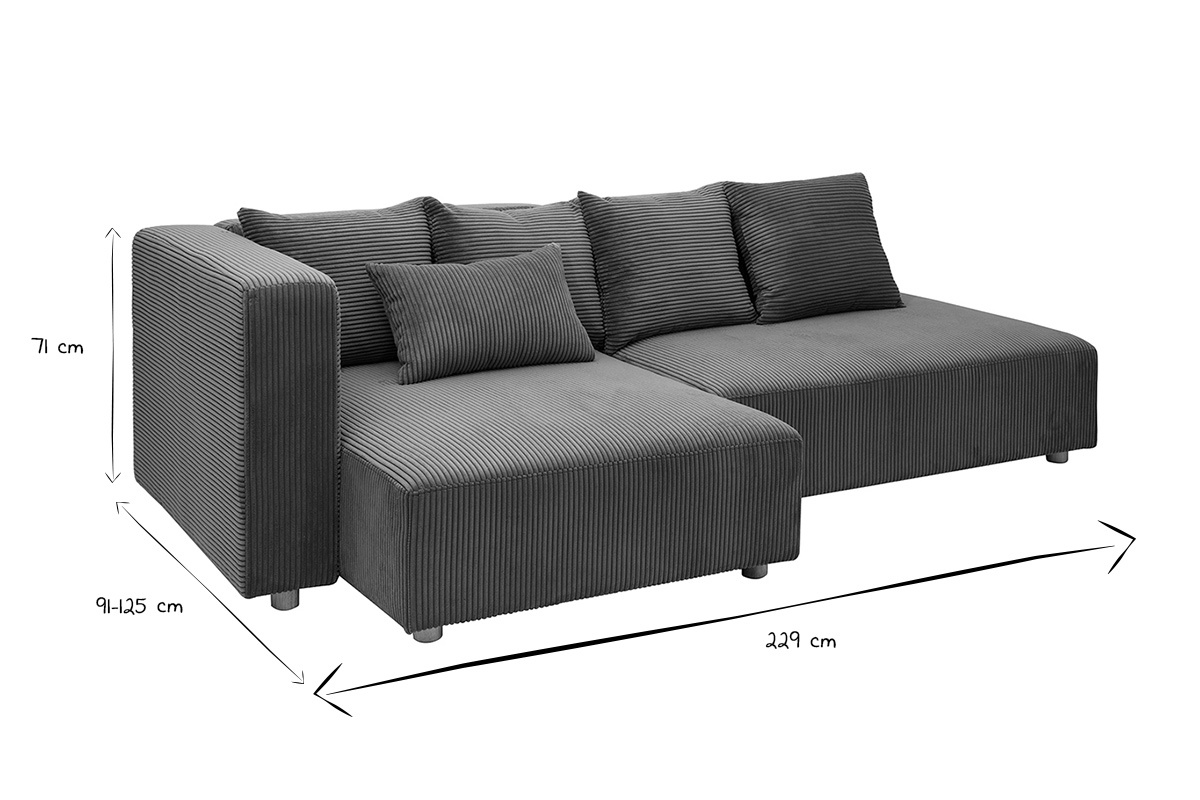 Ecksofa links 3-Sitzer in grnem Kord-Samt und hellem Holz HARLEM