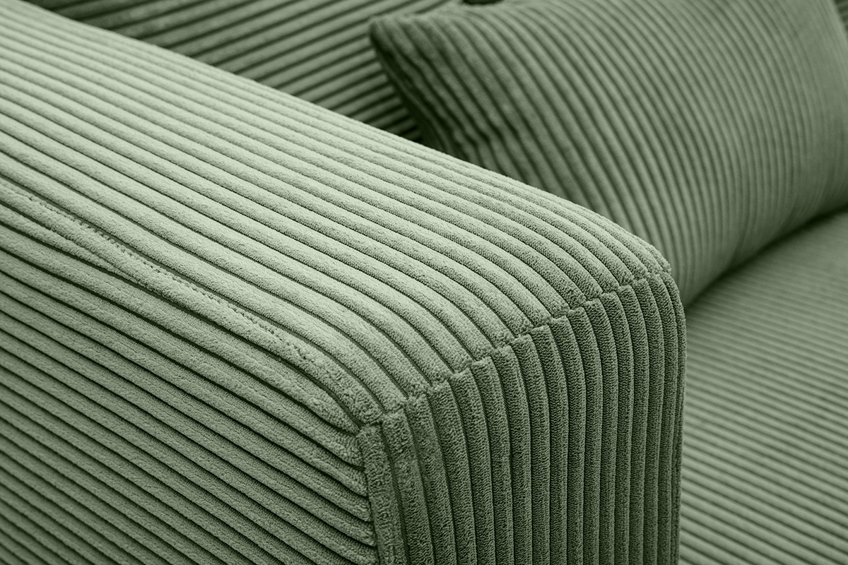 Ecksofa links 3-Sitzer in grnem Kord-Samt und hellem Holz HARLEM