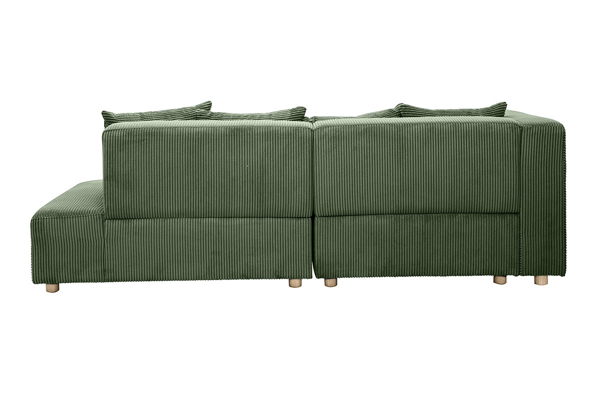 Ecksofa links 3-Sitzer in grnem Kord-Samt und hellem Holz HARLEM