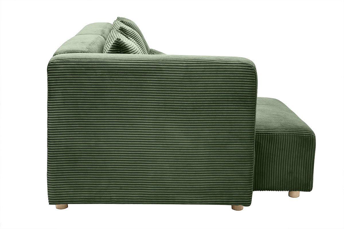 Ecksofa links 3-Sitzer in grnem Kord-Samt und hellem Holz HARLEM