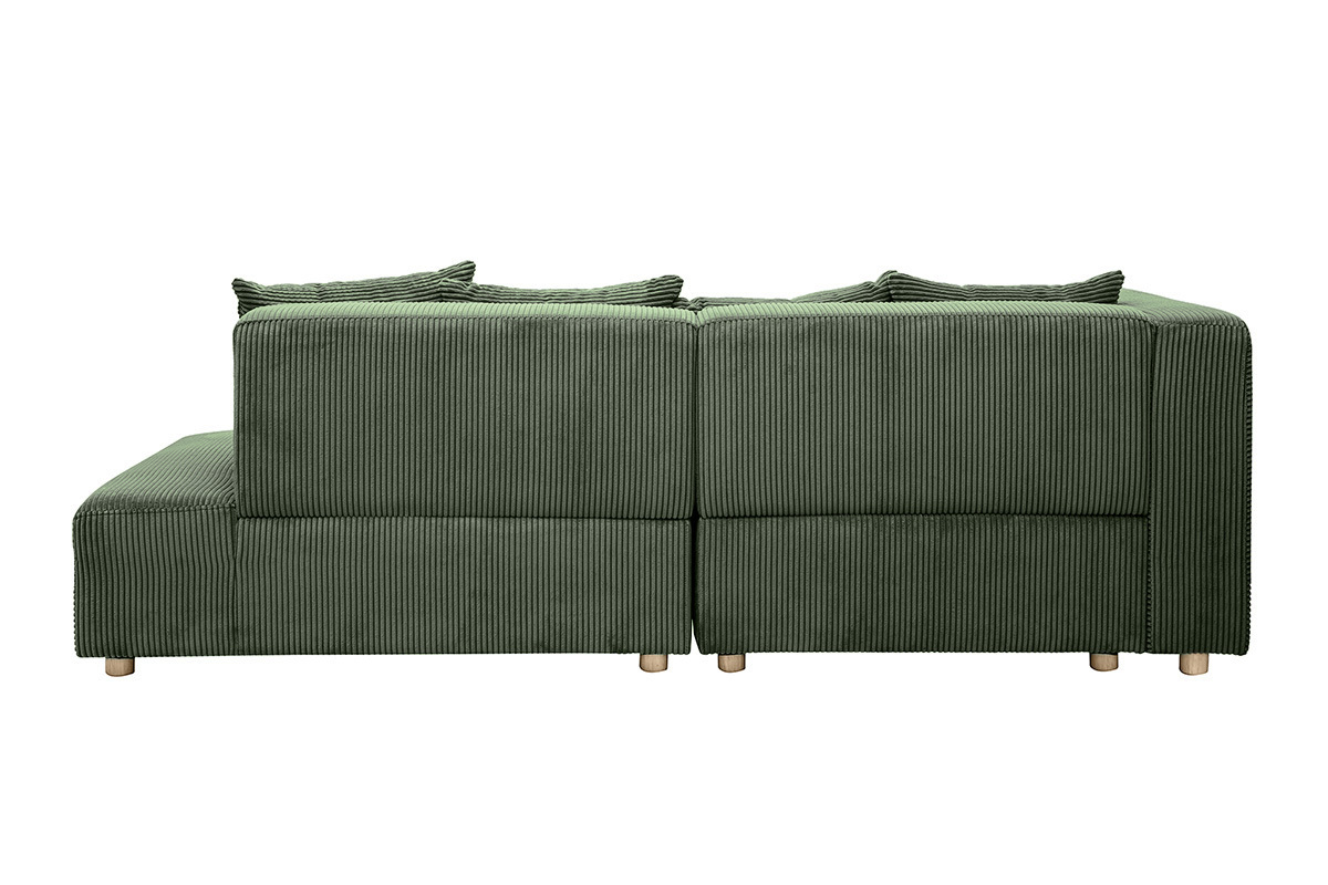 Ecksofa links 3-Sitzer in grnem Kord-Samt und hellem Holz HARLEM