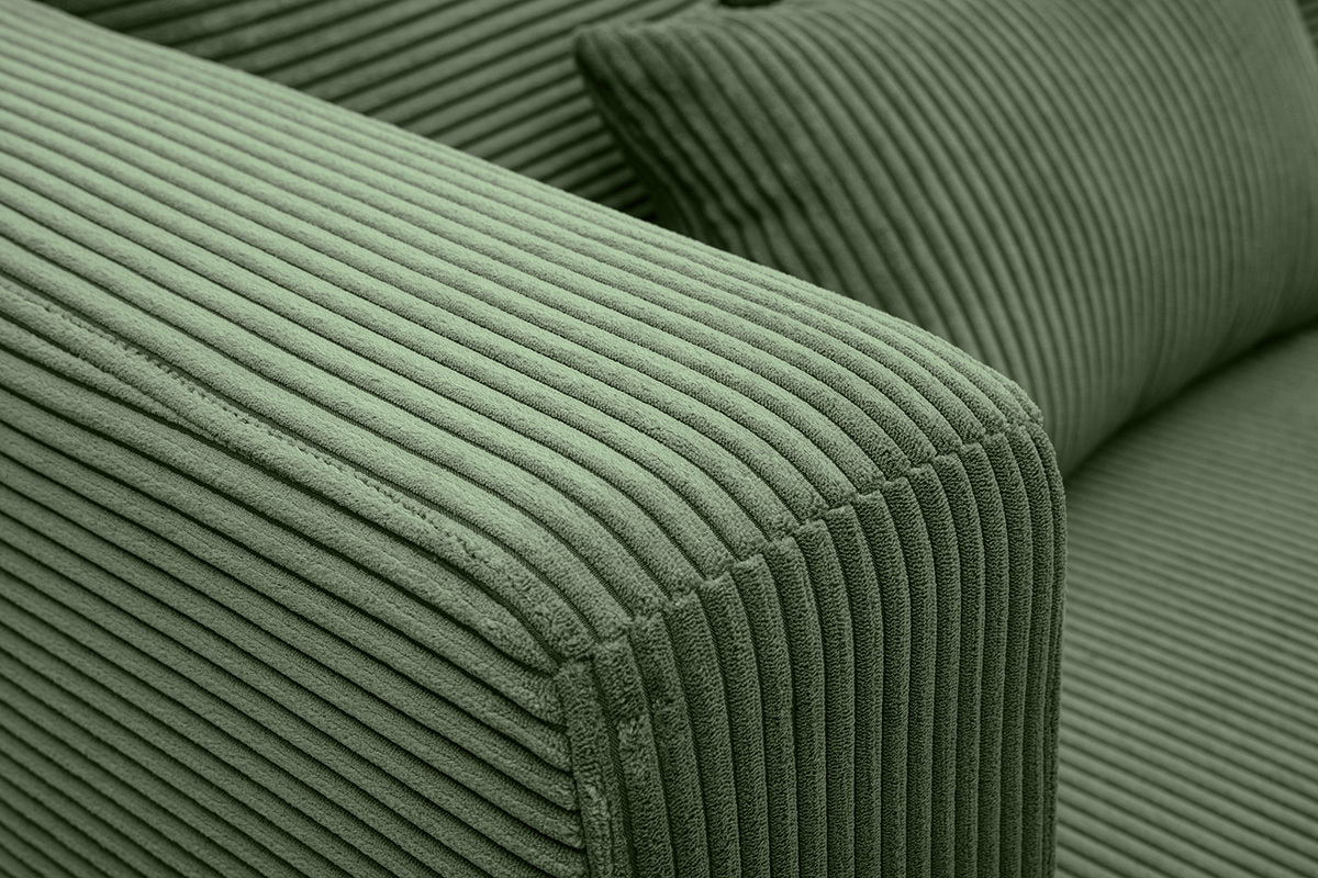 Ecksofa links 3-Sitzer in grnem Kord-Samt und hellem Holz HARLEM