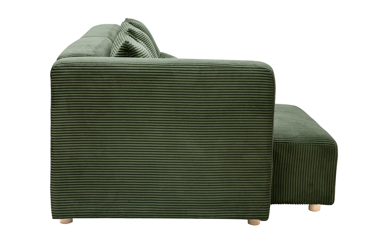 Ecksofa links 3-Sitzer in grnem Kord-Samt und hellem Holz HARLEM