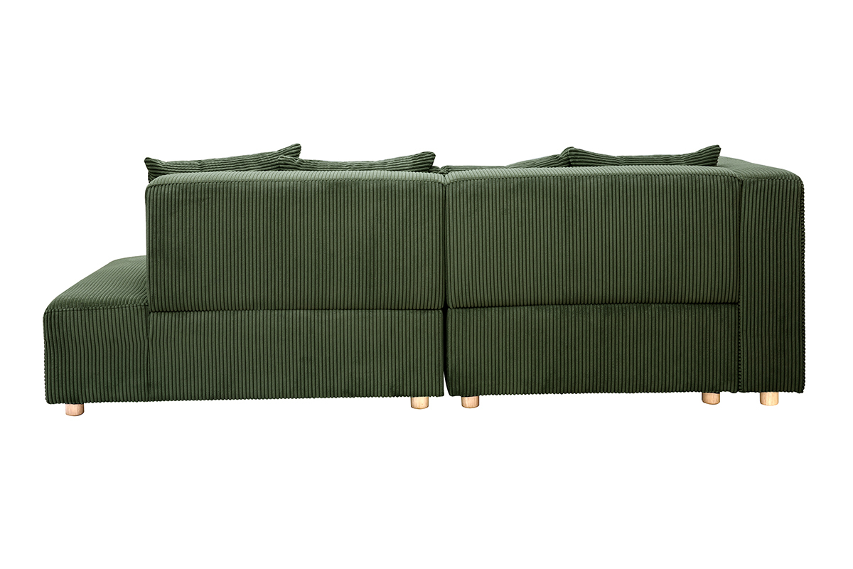 Ecksofa links 3-Sitzer in grnem Kord-Samt und hellem Holz HARLEM