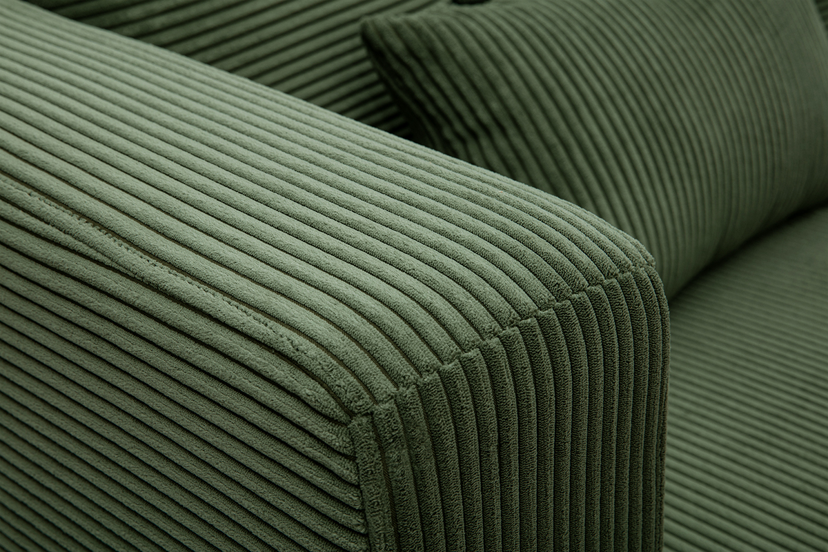 Ecksofa links 3-Sitzer in grnem Kord-Samt und hellem Holz HARLEM