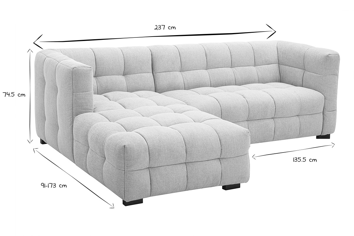 Ecksofa links Design 3-Sitzer in strukturiertem Samt-Effekt Stoff beige CORTO