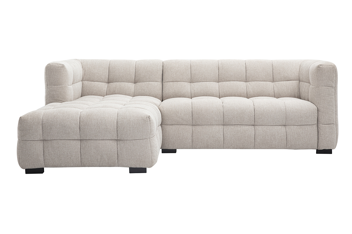 Ecksofa links Design 3-Sitzer in strukturiertem Samt-Effekt Stoff beige CORTO