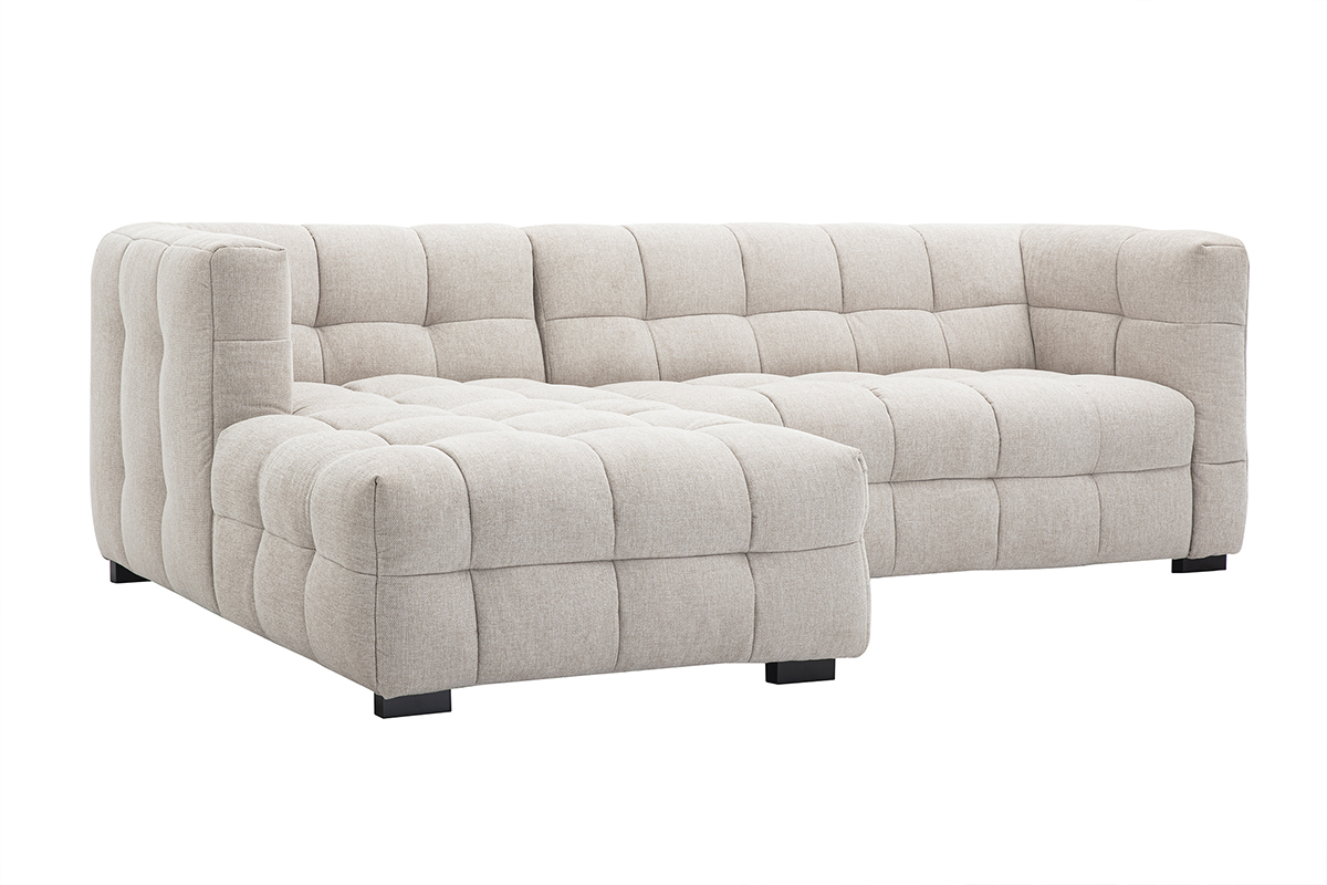 Ecksofa links Design 3-Sitzer in strukturiertem Samt-Effekt Stoff beige CORTO