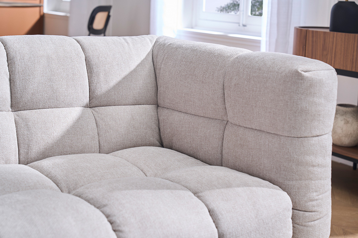 Ecksofa links Design 3-Sitzer in strukturiertem Samt-Effekt Stoff beige CORTO