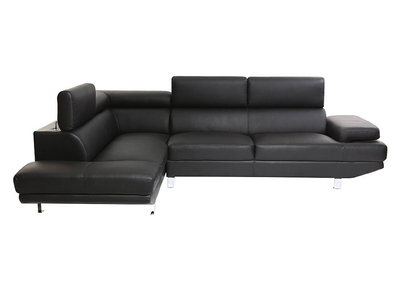 Ecksofa links mit schwarzem Büffelleder mit einstellbaren Kopfstützen JENKINS - Ecksofa links mit schwarzem Büffelleder mit einstellbaren Kopfstützen JENKINS