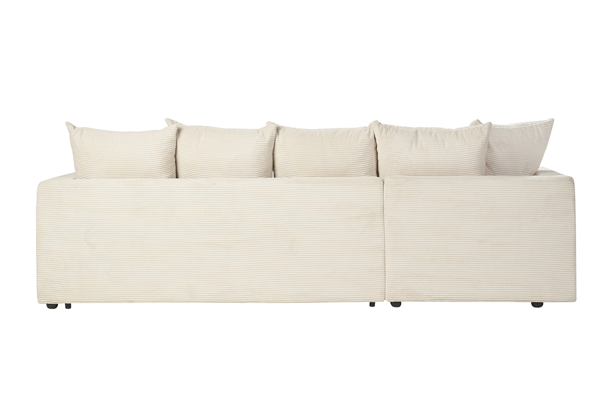 Beige Velours Cord Ecksofa links, Rckansicht.