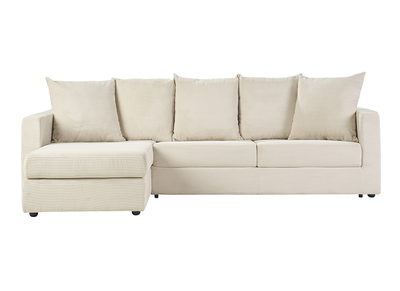 Ecksofa linksseitig konvertibel 4 Sitzer in beige Rippenvelours mit 13 cm Matratze BACIO