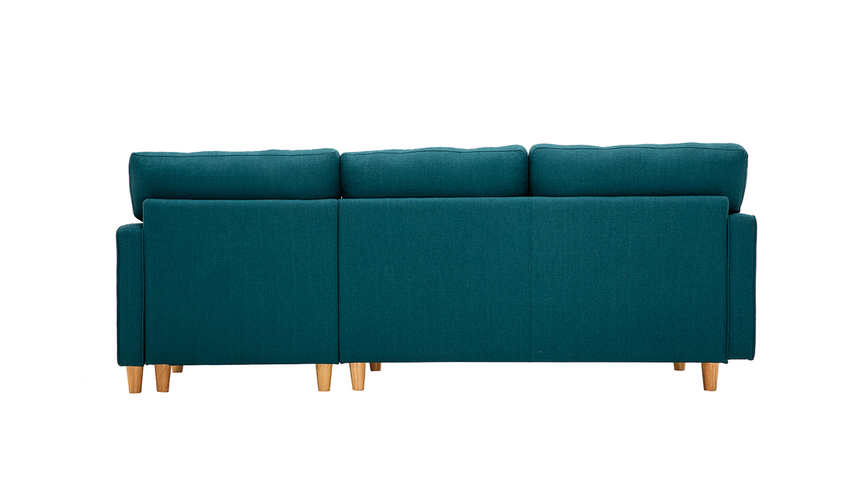 Ecksofa mit blauem Stoff in Samtoptik, gepolstert und Holz CUMBIA