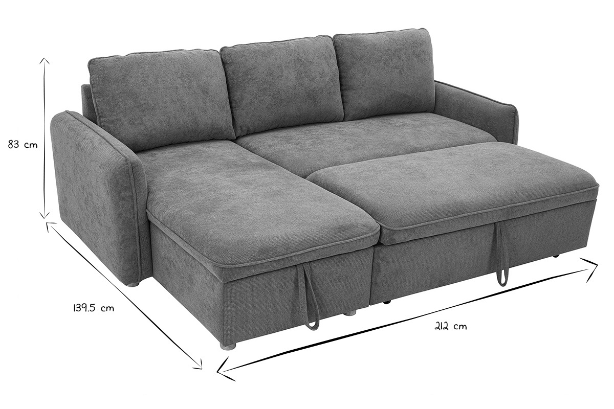 Mae des Sofas ORSO in Schwarz und Wei: B212 x T139,5 x H83 cm, Ansicht im Dreiviertelprofil.