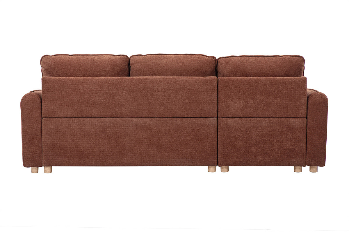 Ecksofa mit Schlaffunktion, umkehrbar, mit Stauraum, 3 Sitzer in Textur-Velours-Effekt gebrannte Erde und hellem Holz ORSO