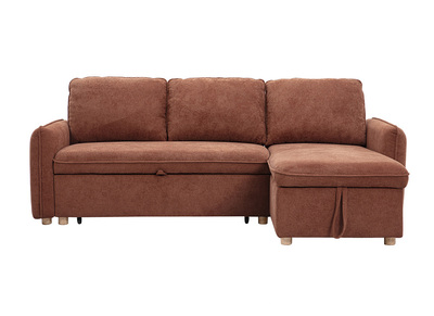 Ecksofa mit Schlaffunktion, umkehrbar, mit Stauraum, 3 Sitzer in Textur-Velours-Effekt gebrannte Erde und hellem Holz ORSO