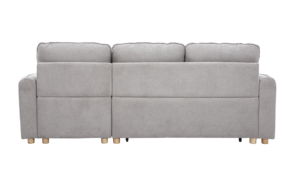Ecksofa mit Schlaffunktion und umkehrbarer Abstellflche 3-Sitzer in grauem Samt-Effekt Stoff und hellem Holz ORSO