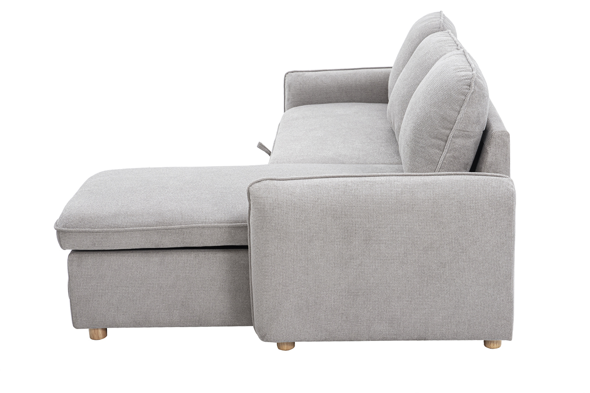 Ecksofa mit Schlaffunktion und umkehrbarer Abstellflche 3-Sitzer in grauem Samt-Effekt Stoff und hellem Holz ORSO