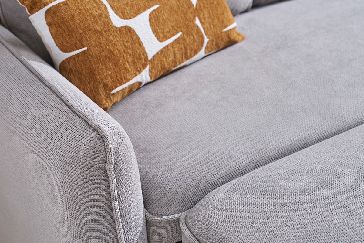 Ecksofa mit Schlaffunktion und umkehrbarer Abstellflche 3-Sitzer in grauem Samt-Effekt Stoff und hellem Holz ORSO