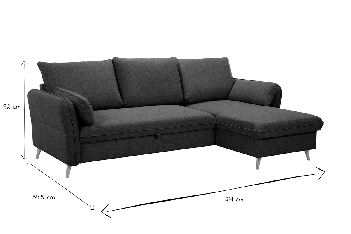 Ecksofa mit umkehrbarer Schlaffunktion und Stauraum 3-4 Sitzpltze in Khakigrnem Stoff und hellem Holz DRISS