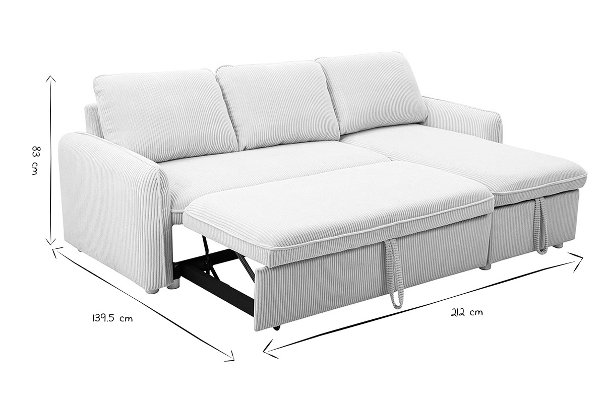 Abmessungen des eckigen Schlafsofas ORSO in Schwarz und Wei.