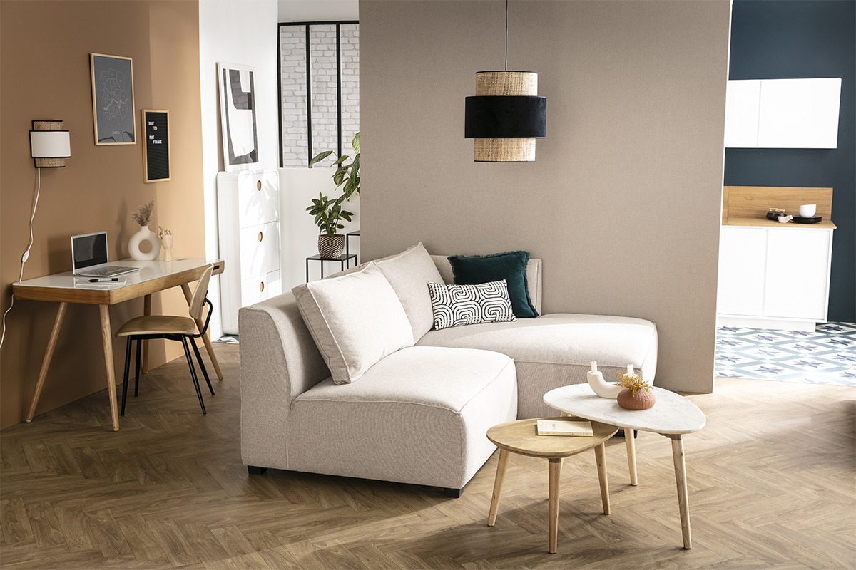 Ecksofa modulierbar 2 Elemente beige PLURIEL