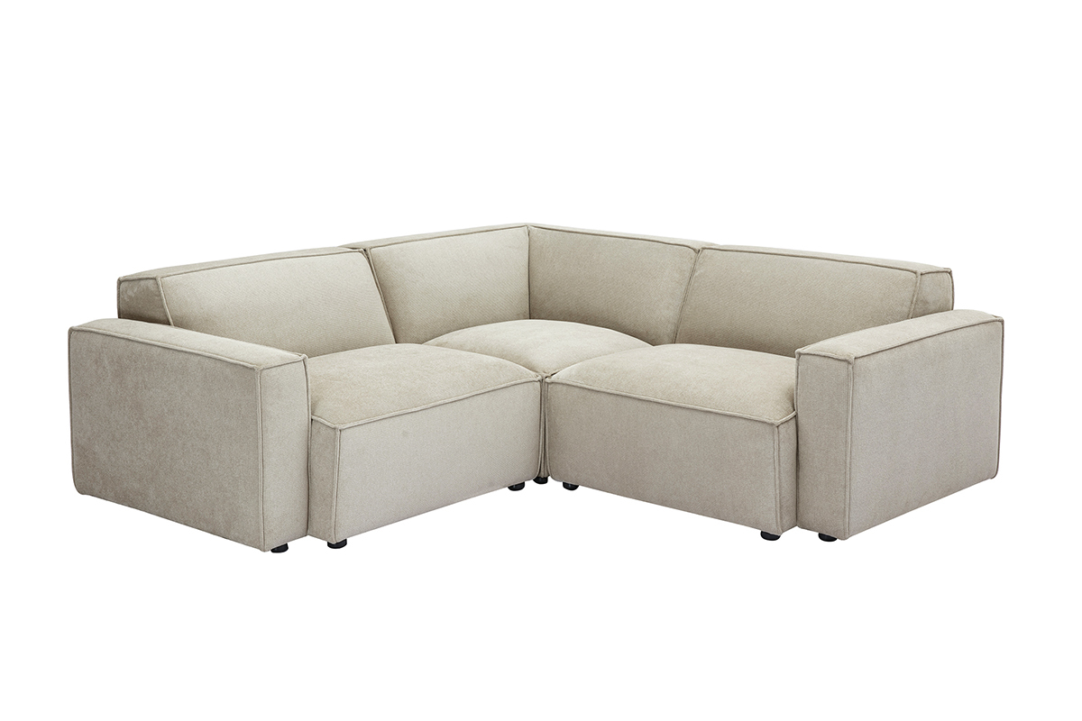 Ecksofa modulierbar 3 Pltze in Stoff mit strukturiertem Beige Samteffekt SPLIT