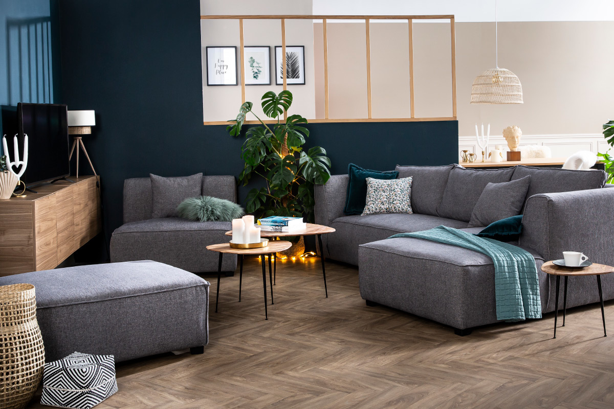Ecksofa modulierbar 4 Elemente hellgrau PLURIEL