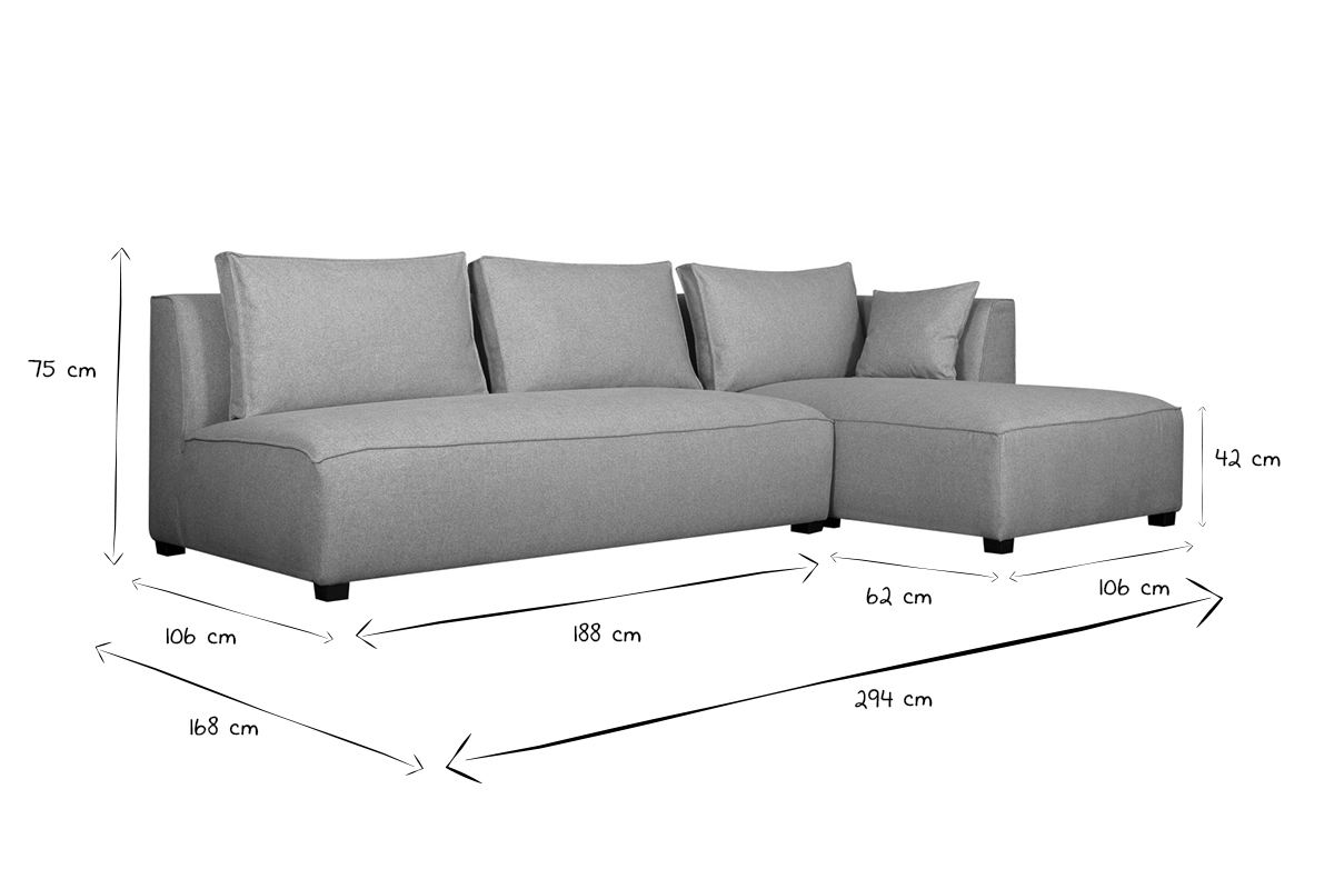 Ecksofa modulierbar mit gerader Chaiselongue hellgrau PLURIEL