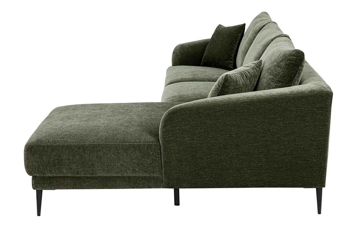 Rechtsseitiges Ecksofa mit 3 Pl�tzen aus strukturiertem gr�nen Kaki-Veloursstoff, Seitenansicht