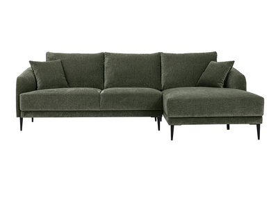 Ecksofa rechts 3-Sitzer aus Stoff mit strukturiertem Samteffekt in Kaki-Gr&uuml;n und schwarzem Metall JERRY