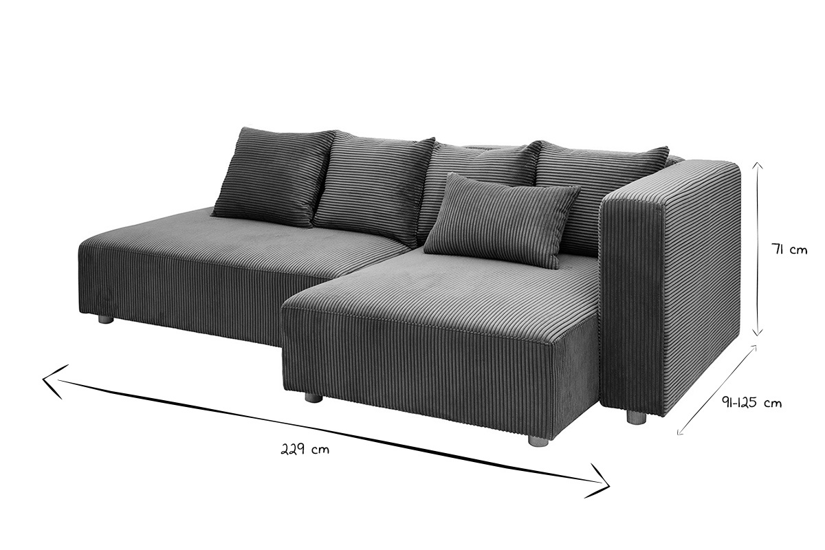 Ecksofa rechts 3-Sitzer in kaki grnem Cordstoff und hellem Holz HARLEM