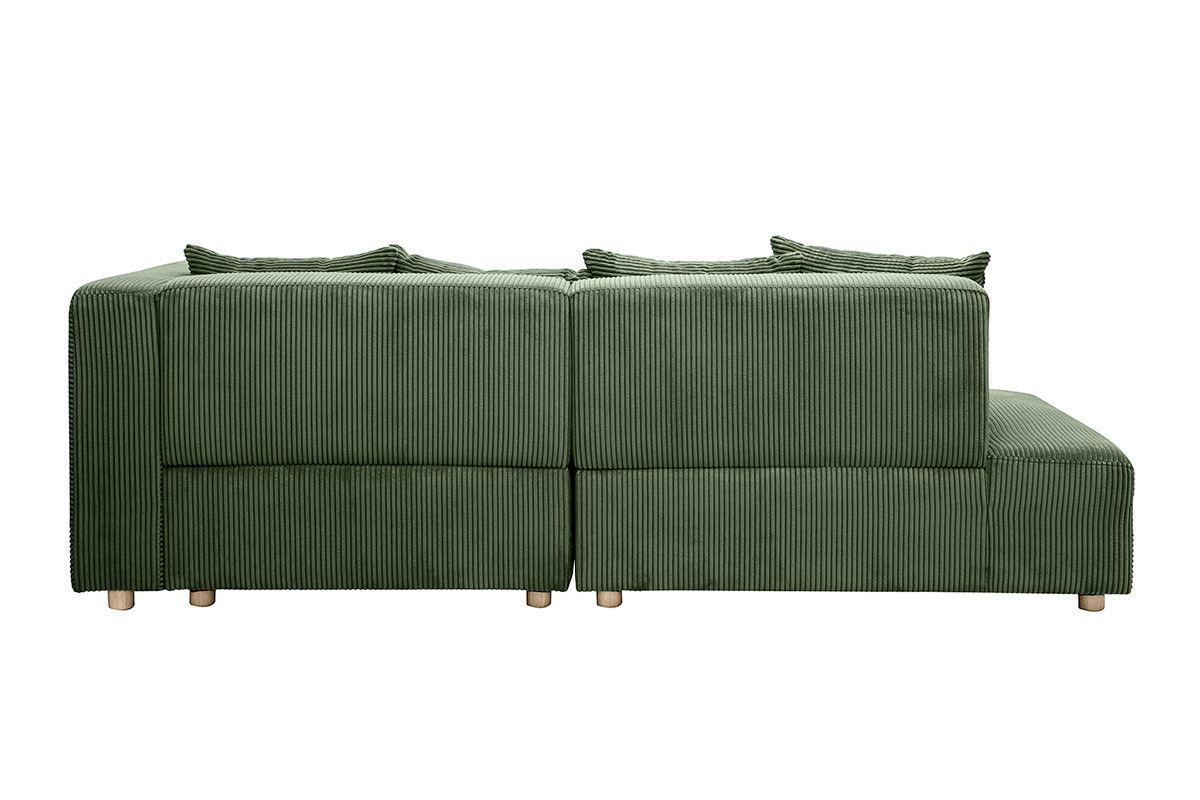 Ecksofa rechts 3-Sitzer in kaki grnem Cordstoff und hellem Holz HARLEM