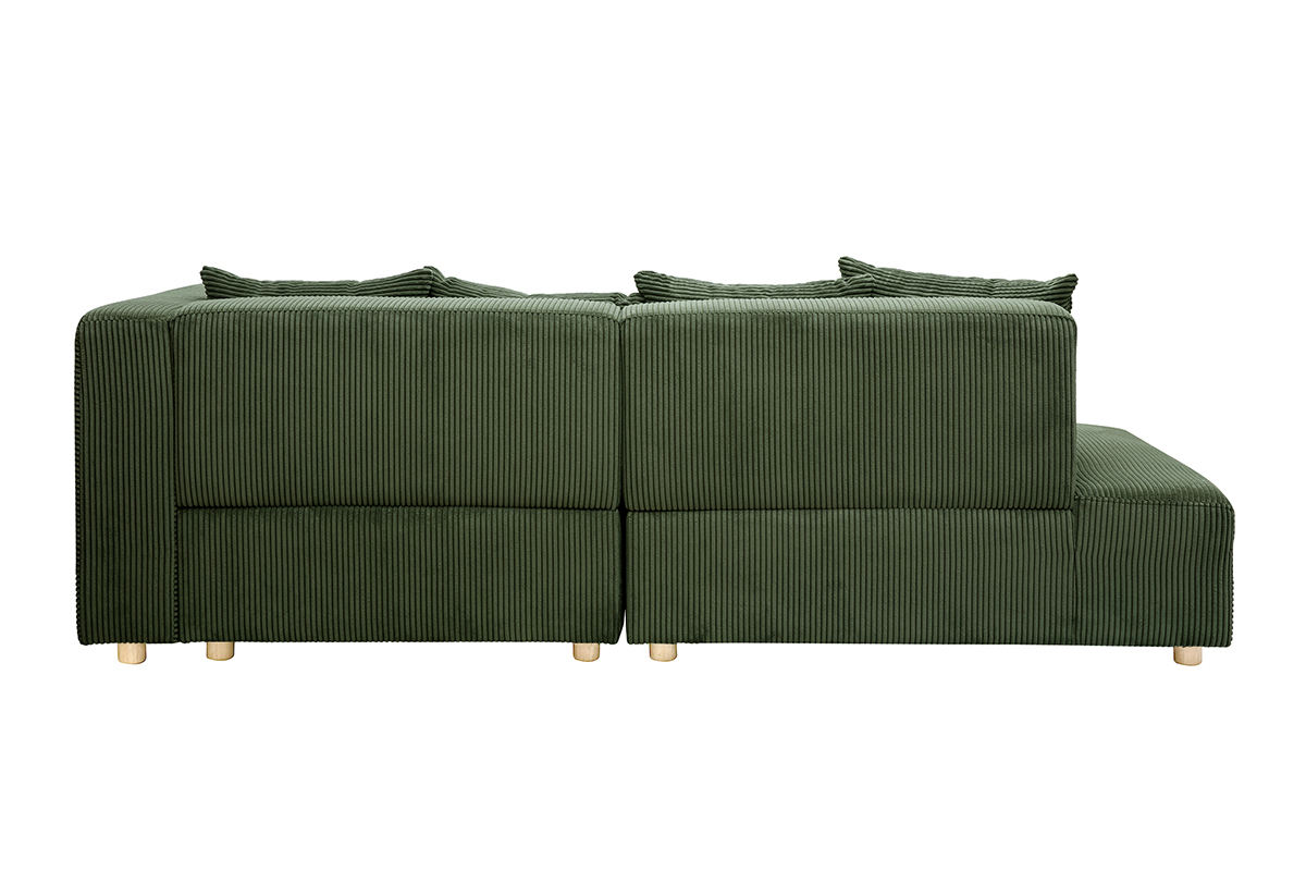 Ecksofa rechts 3-Sitzer in kaki grnem Cordstoff und hellem Holz HARLEM