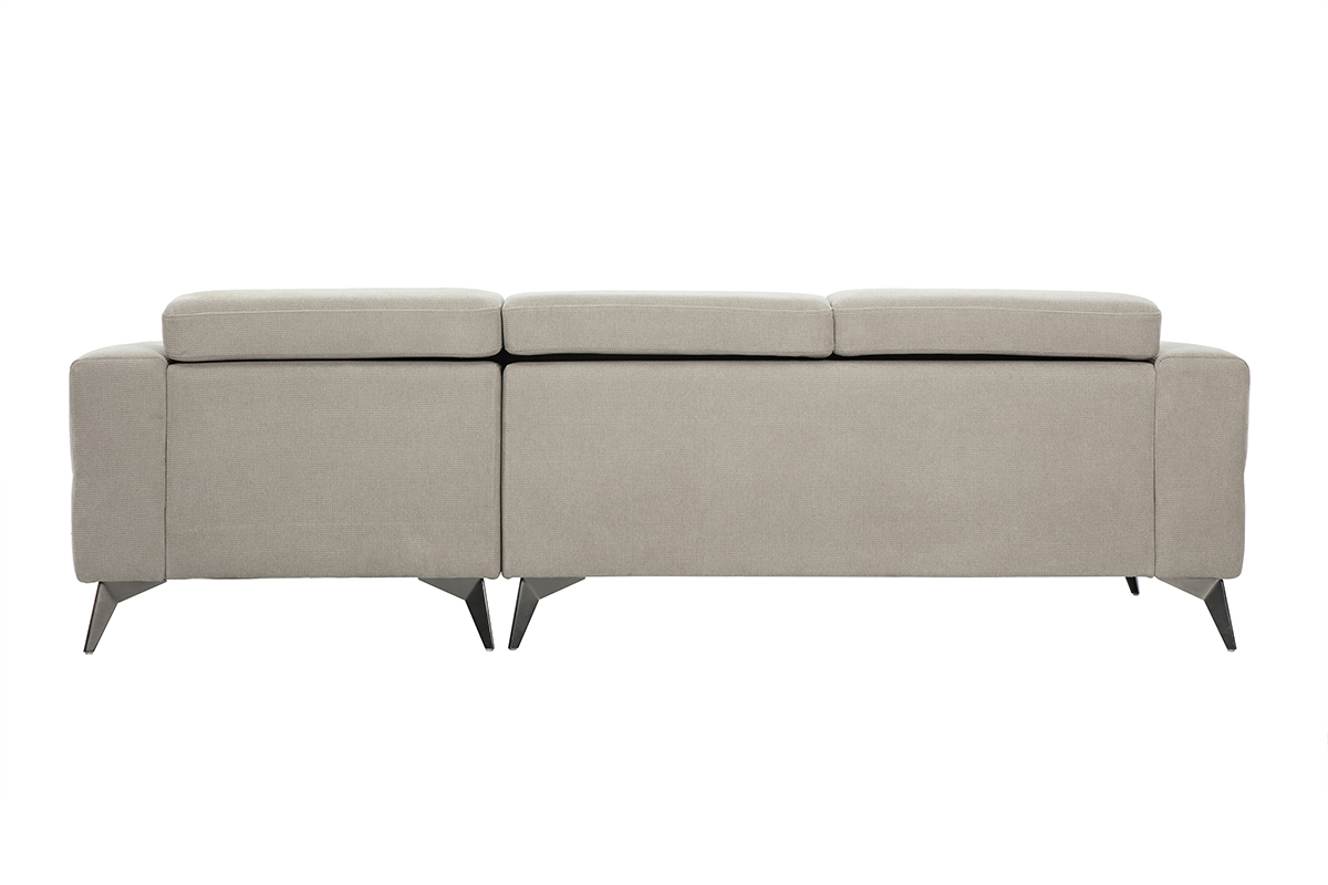 Beiges Ecksofa mit verstellbaren Kopfst�tzen, R�ckansicht, Metallf��e.