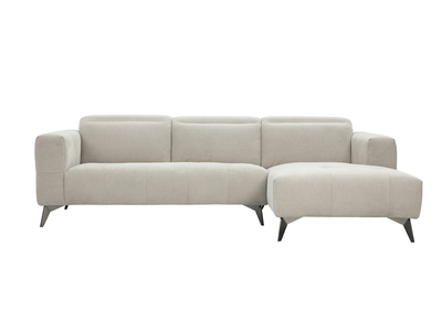 Ecksofa rechts 3-Sitzer mit verstellbaren Kopfst&uuml;tzen aus Chenille-Stoff beige und Metall L236.5 cm NORELL