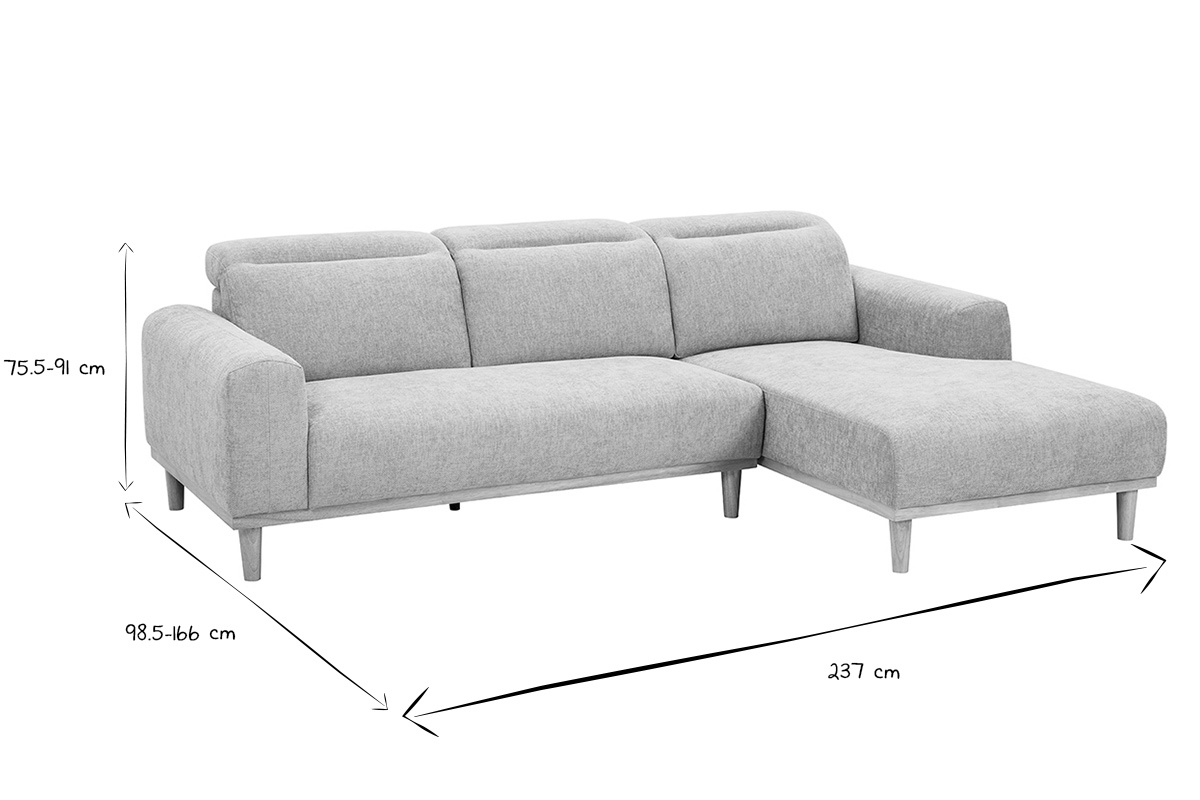 Abmessungen des 3-Sitzer Ecksofas HORACIO in Schwarz und Wei�, Frontansicht.