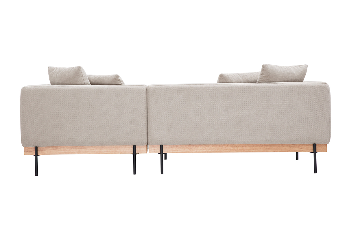 Beiges 4-Sitzer Ecksofa mit schwarzem Metall, R�ckansicht.