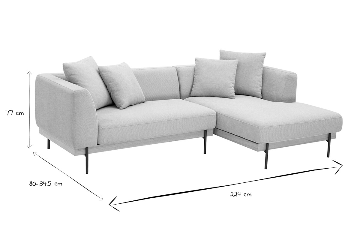 Ma�e des 4-Sitzer Ecksofas IVAR in Schwarz und Wei�: 77 cm hoch, 224 cm breit.