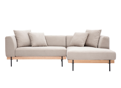 Ecksofa rechts 4-Sitzer in beige Chenille-Stoff und schwarzem Metall IVAR