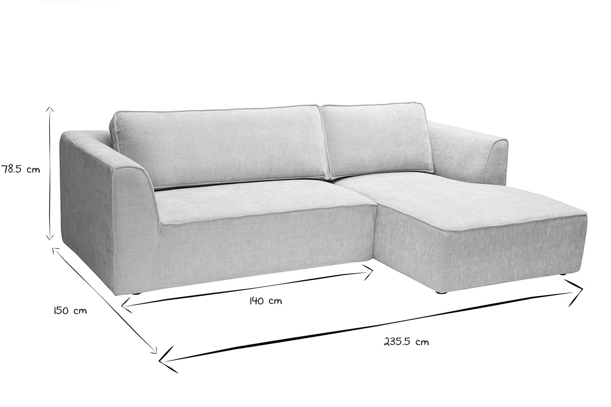 Ecksofa rechts Design in texturiertem Samt-Effekt Stoff beige 3-Sitzer GRAMMY