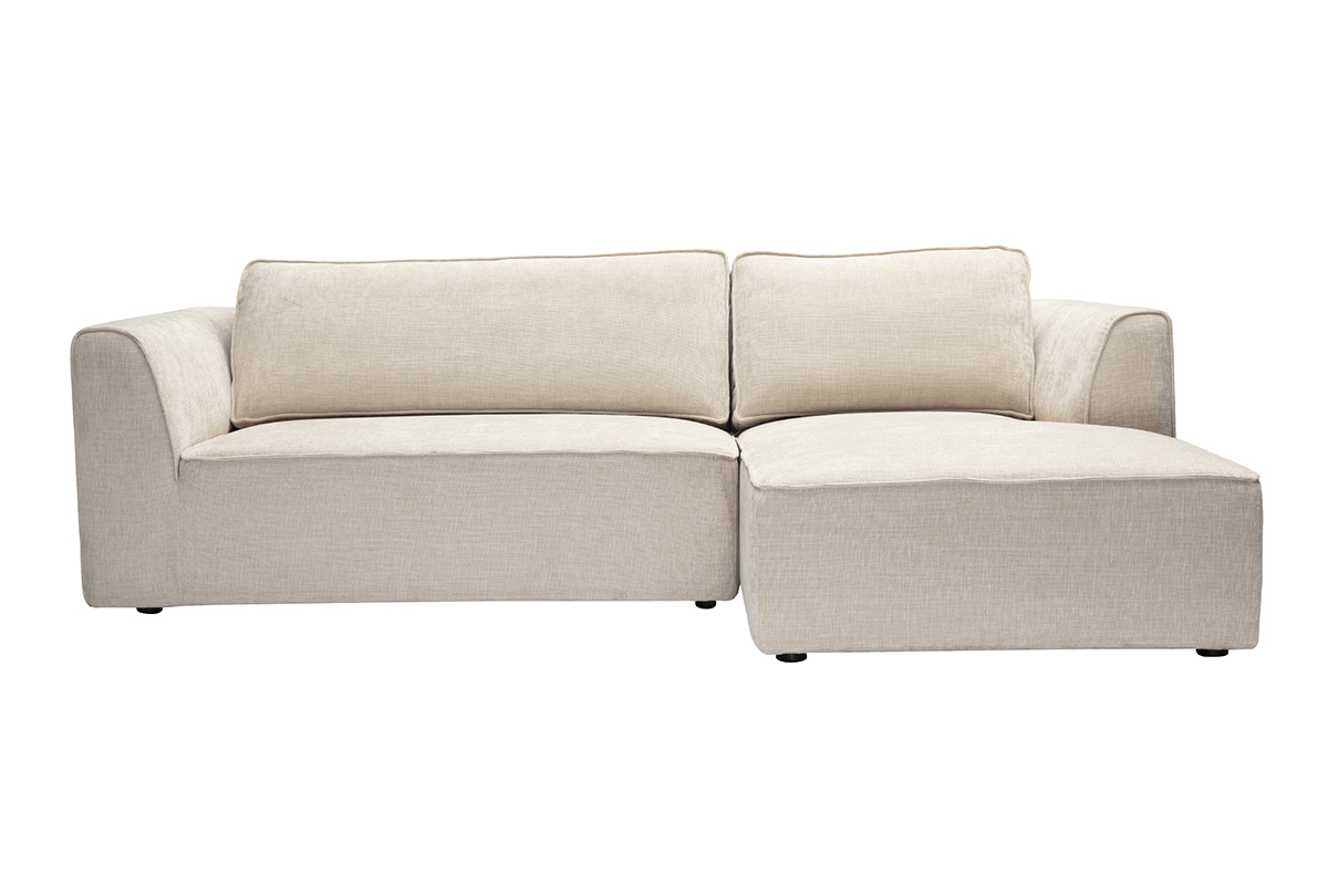 Ecksofa rechts Design in texturiertem Samt-Effekt Stoff beige 3-Sitzer GRAMMY